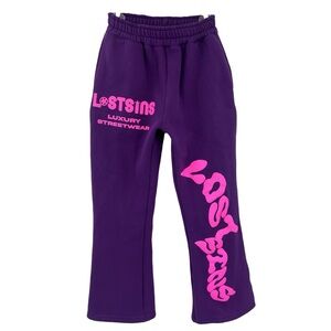 Lost Sins flare sweatpants puff print design luxury streetwear Purple & Pink S
